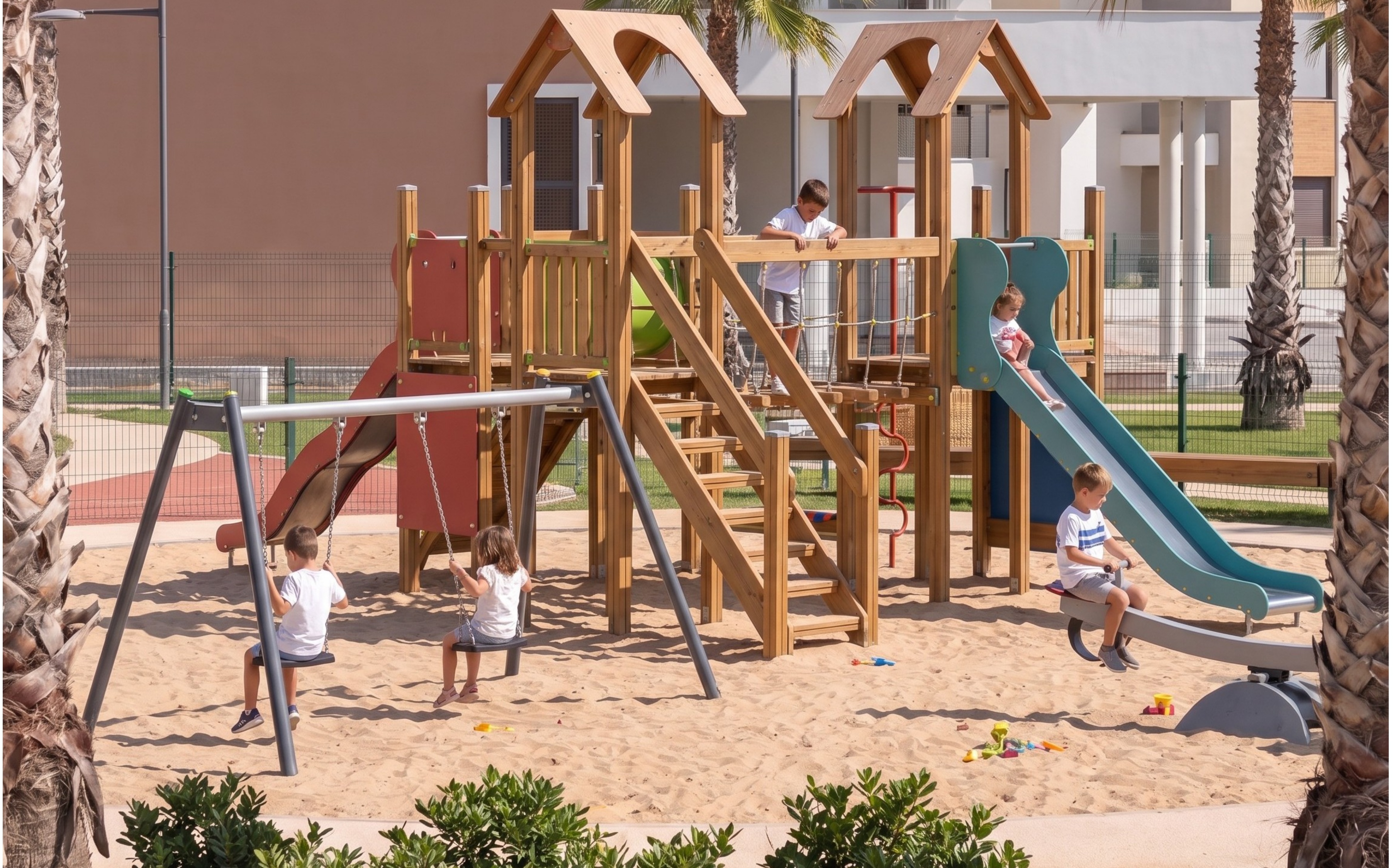 Render del área de juegos infantiles